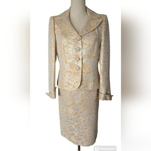 Kasper Yellow & Gold Metallic Skirt Suit